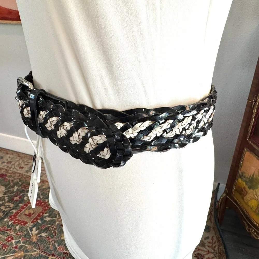 Nine West Black and White Braided Belt